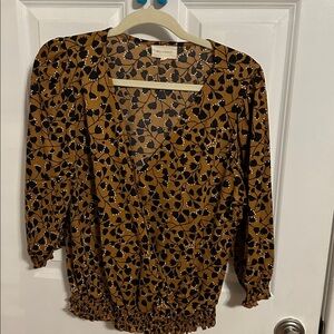 MELLODAY Mustard and Black Floral Blouse